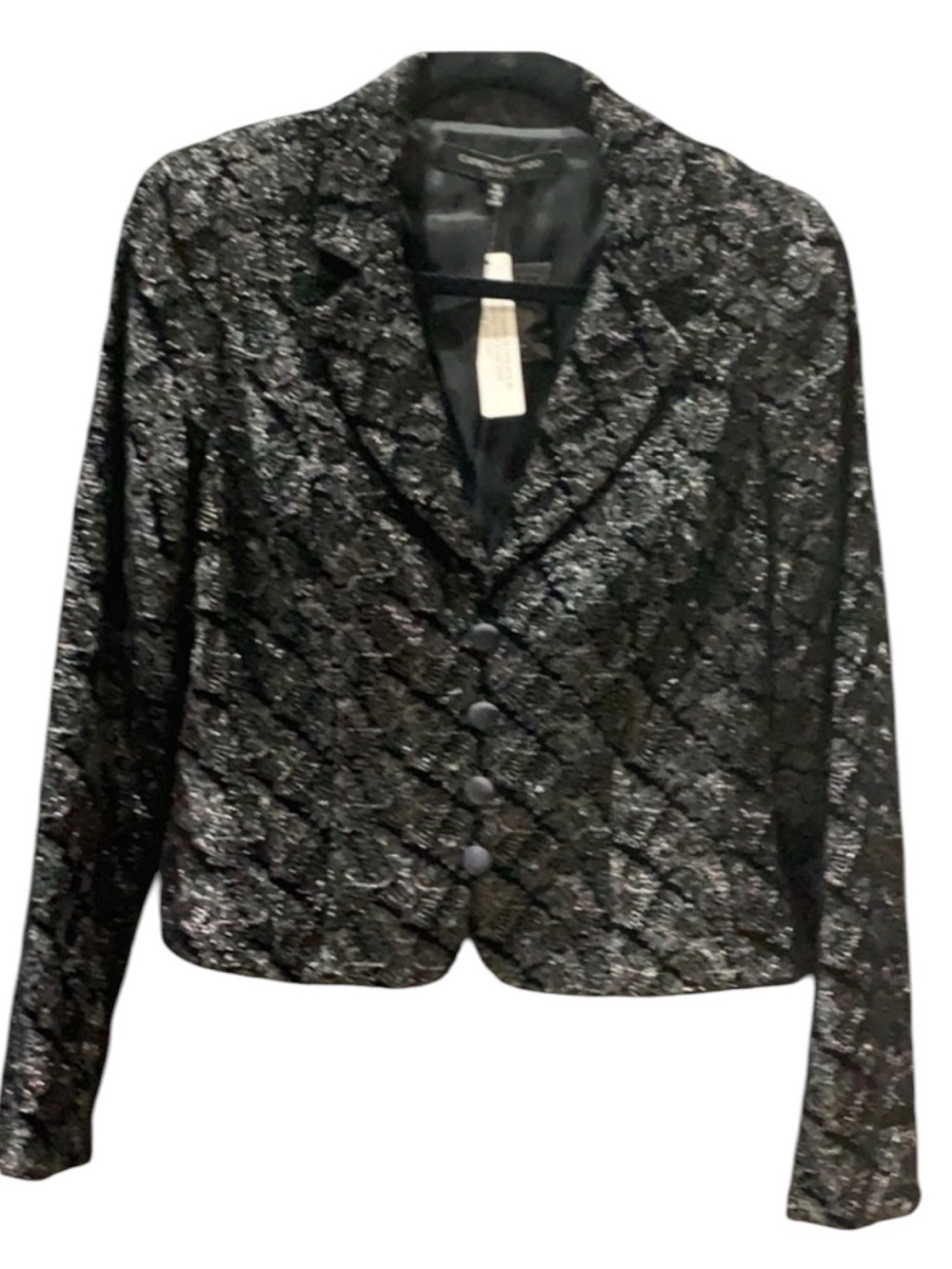Women's Black Metallic Patterned Blazer - Evening Tailored Jacket